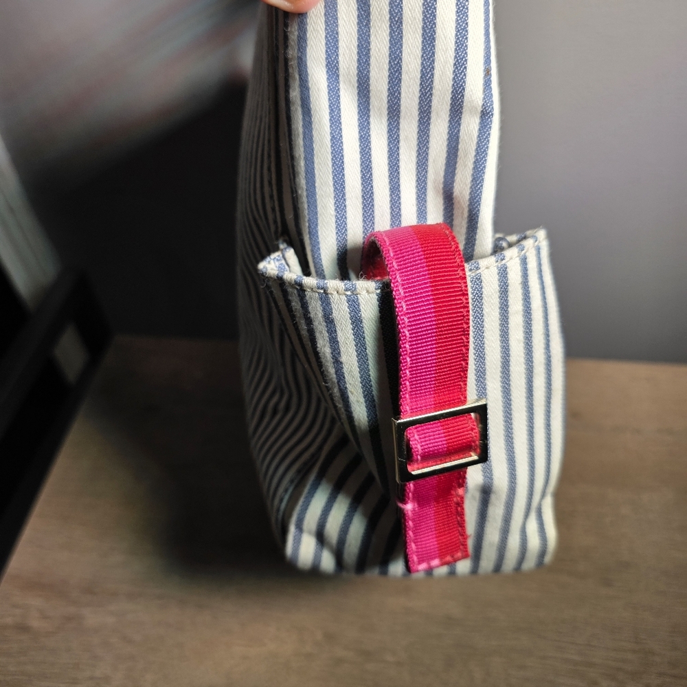 Kate Spade NY Navy and White Striped Tote with Red And Orange Accents. Nautical - Picture 3 of 10